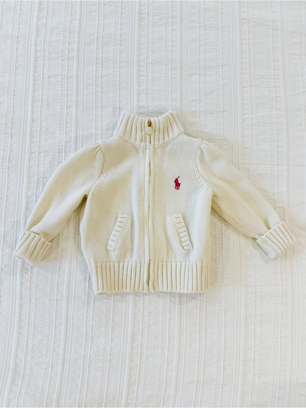 Ralph Lauren Baby Girl 100% Cotton Cream Zip Mockneck Sweater 6M